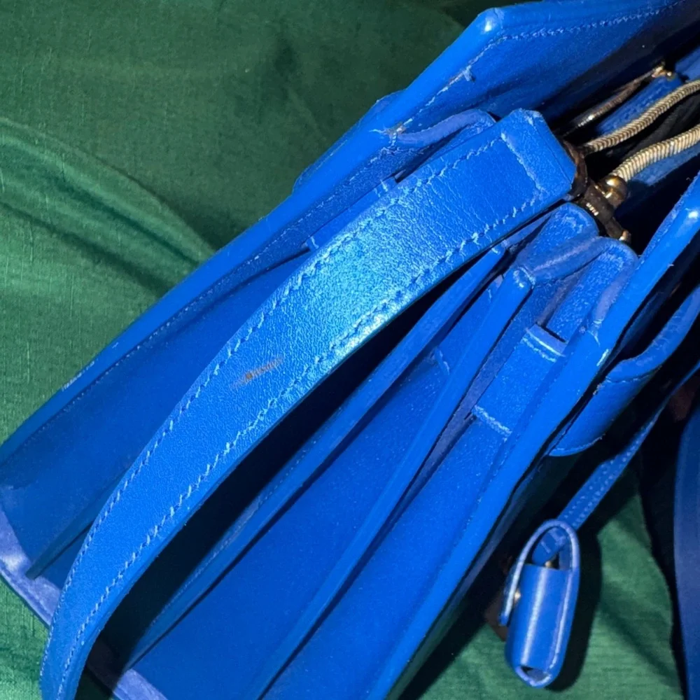 Saint Laurent Paris Electric Blue Leather Satchel with Gold Hardware Medium